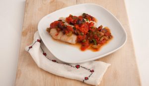 Broiled Cod With Puttanesca Sauce Recipe Image