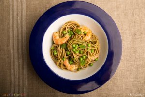 Grilled Shrimp Pasta With Mint Pesto & Peas Recipe Image