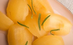 Lavender Poached Apples With Tahini Cream Recipe Image