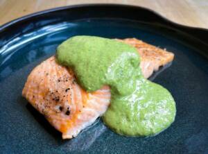 Roasted Salmon With Walnut-Flaxseed Pesto Recipe Image